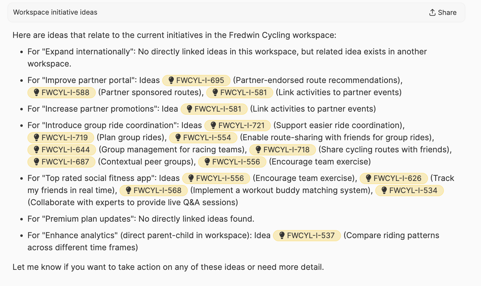Find customer ideas that relate to initiatives