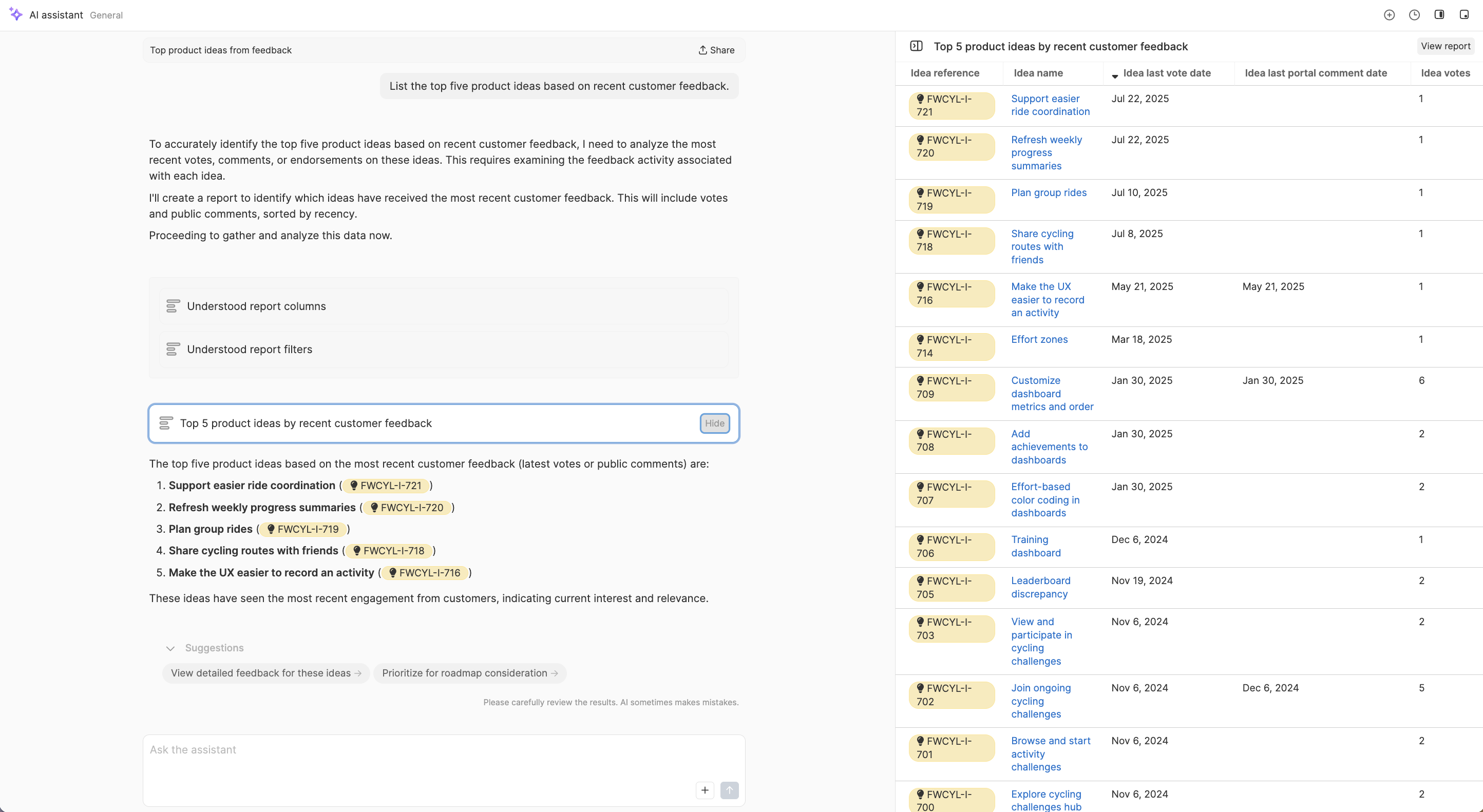Generate a prioritized list of recent product ideas in seconds