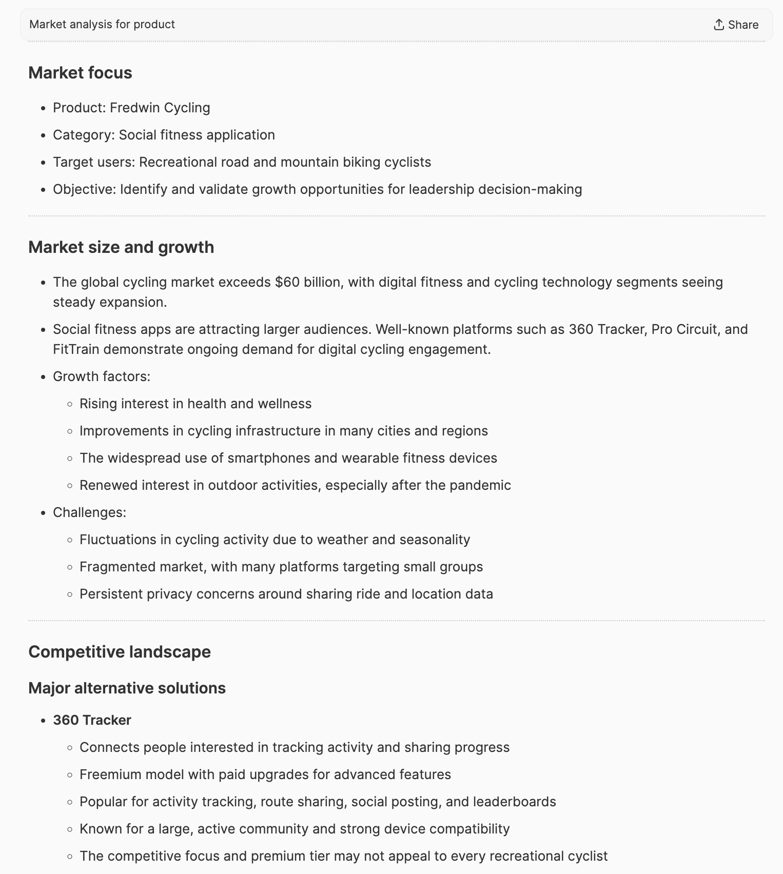 Create a detailed market analysis for your product in seconds