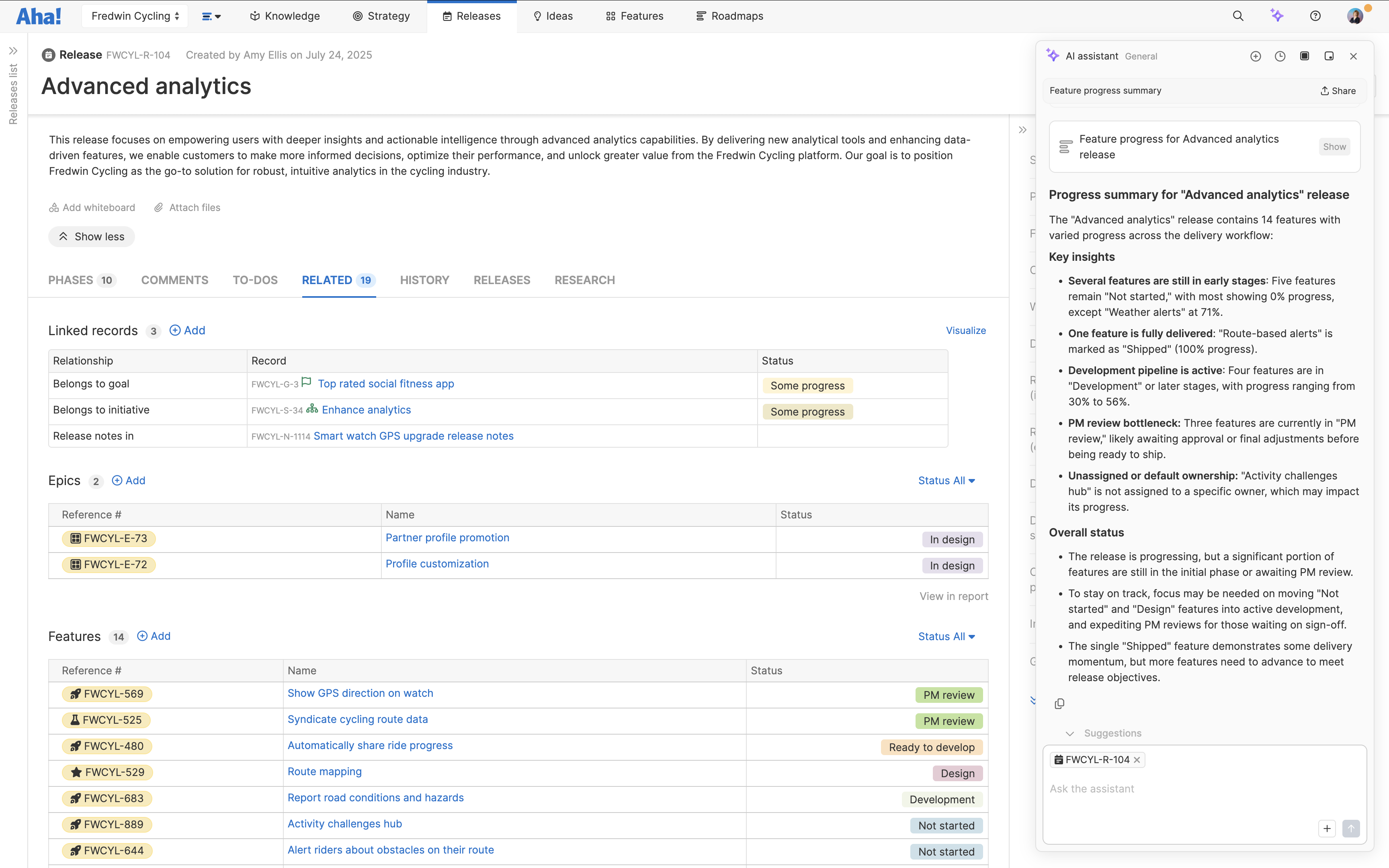 Show how an upcoming release is progressing