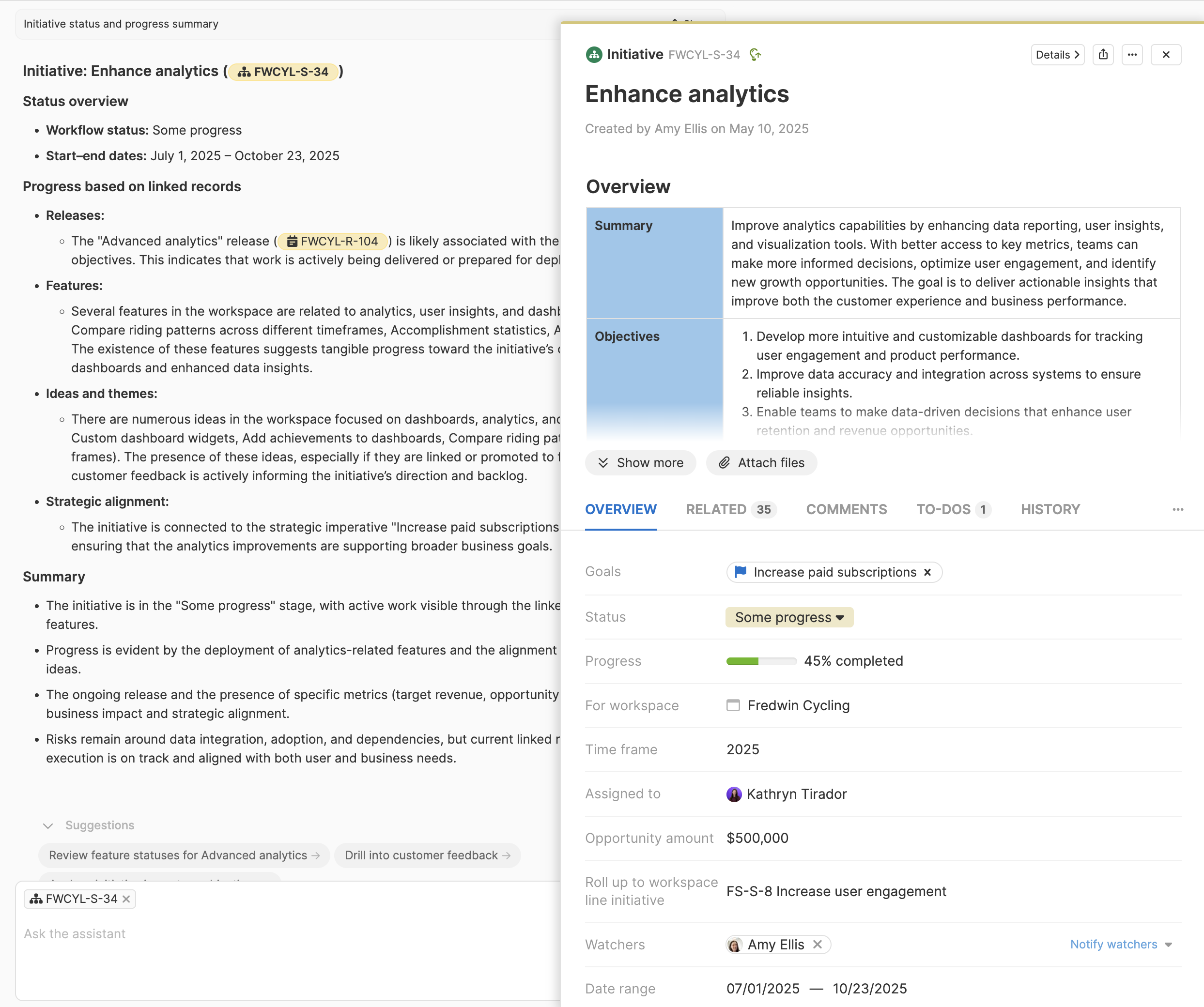 Review progress on a key initiative 