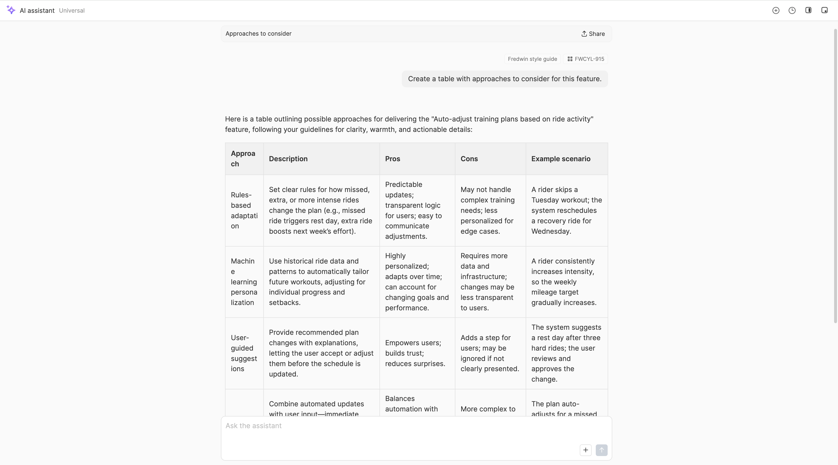 Evaluate different approaches for a feature