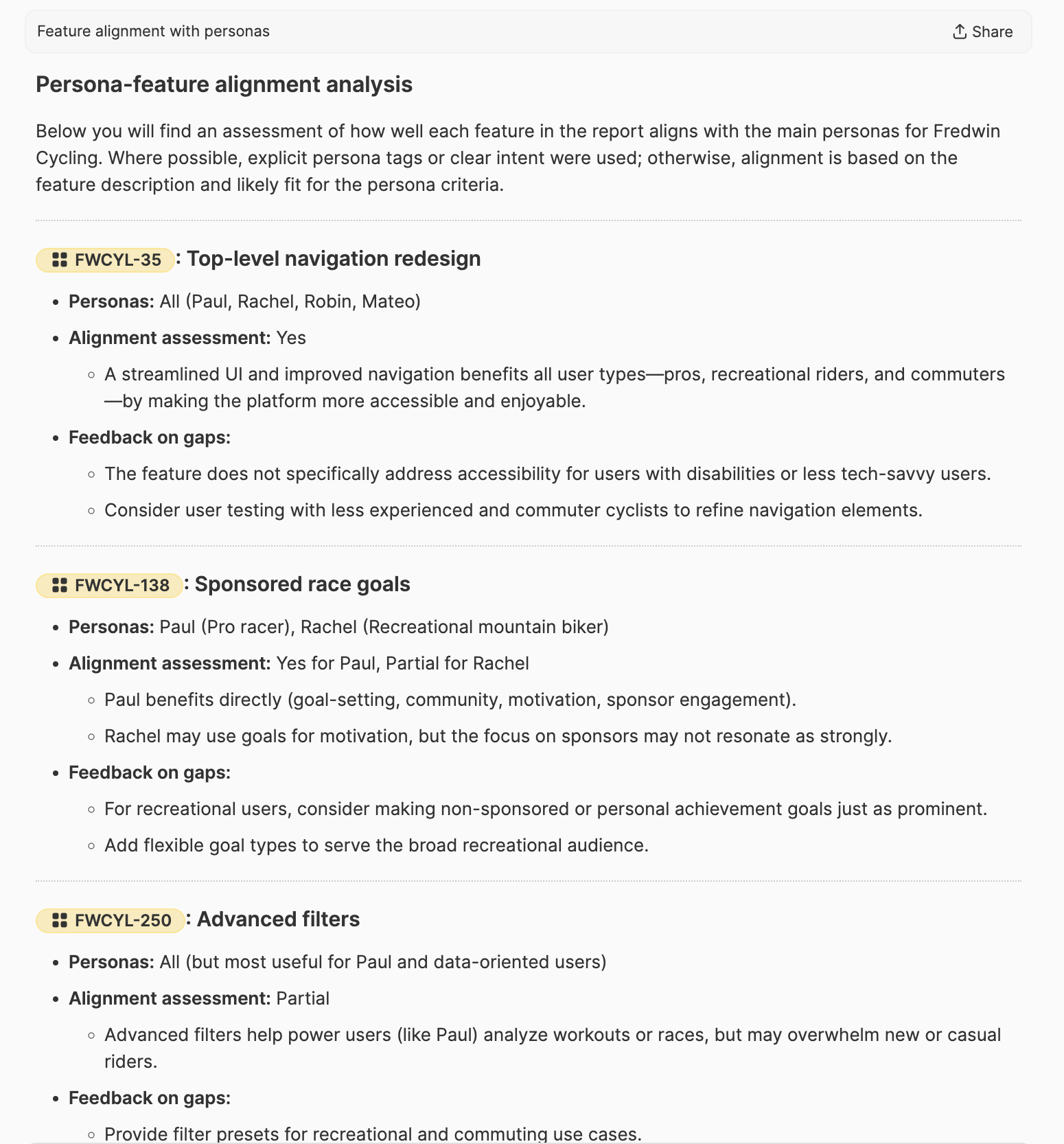 Assess how well new features align with target personas
