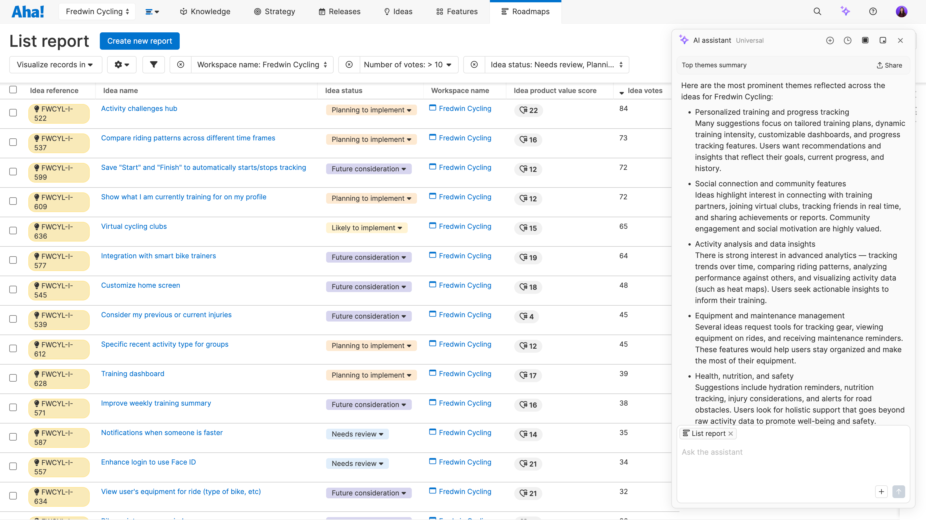 Identify key themes across a group of ideas