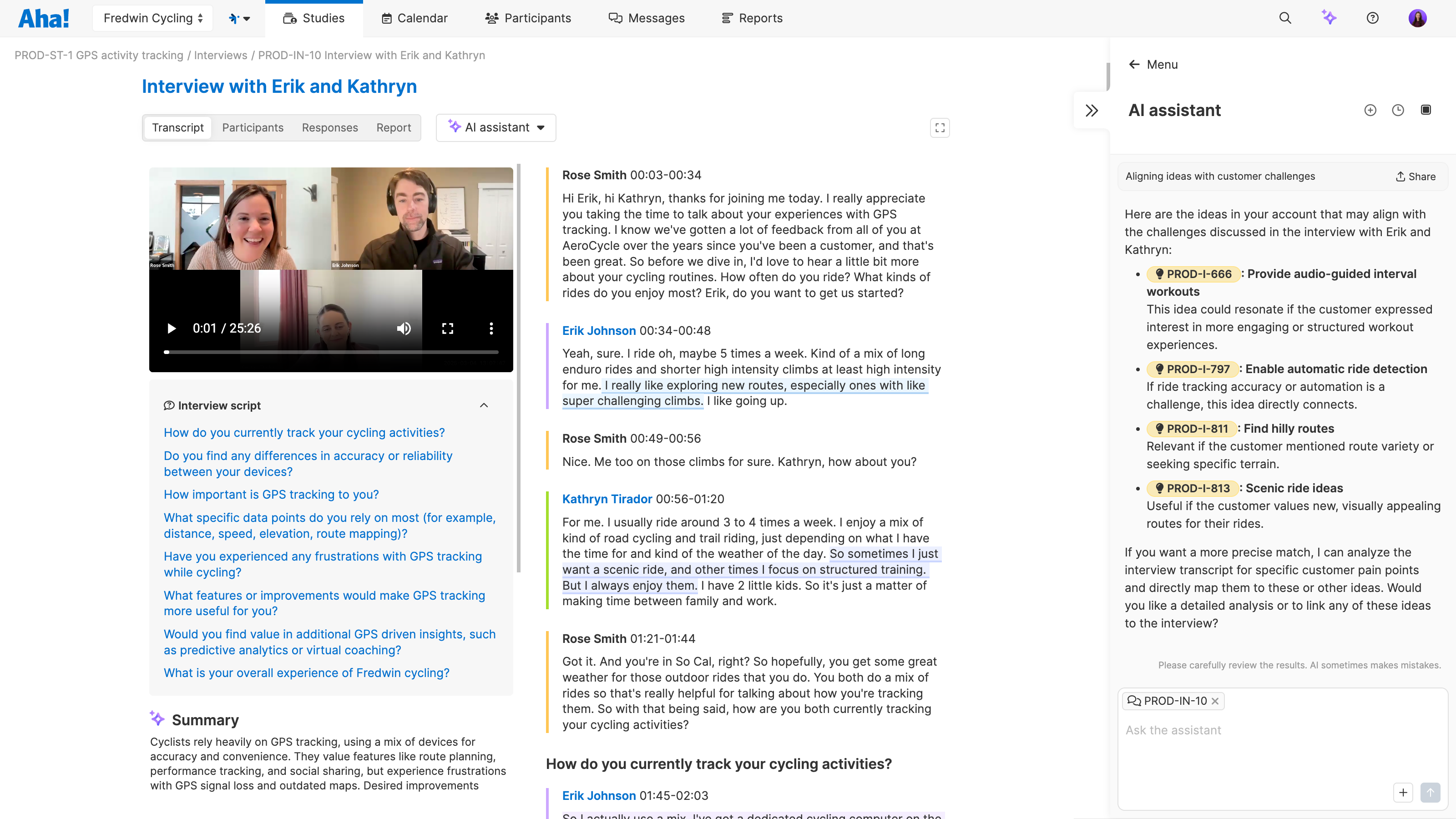 Tie feedback from customer interviews to existing ideas in your Aha! account