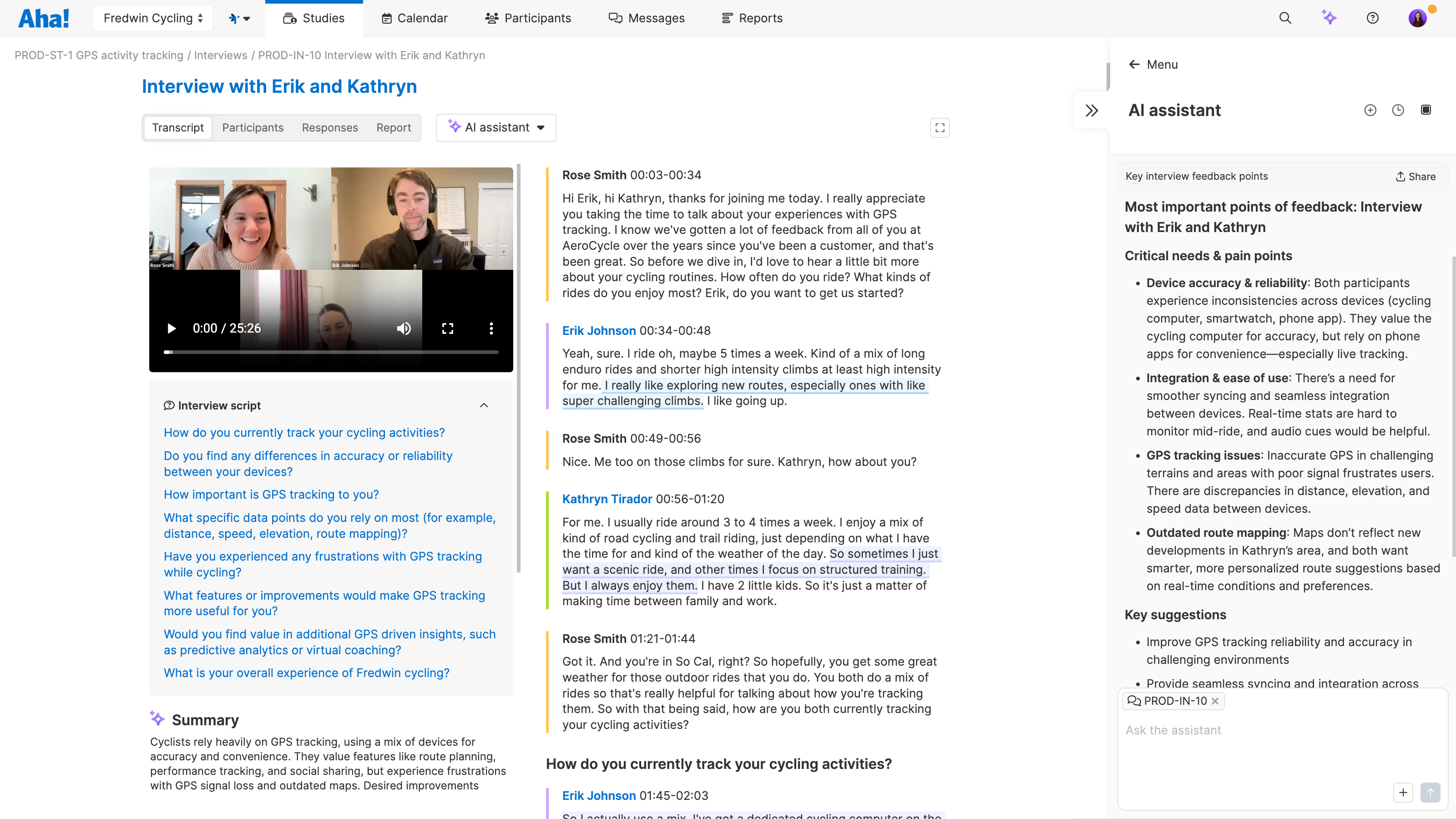 Identify the top concerns, opportunities, and actions from a customer interview